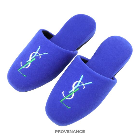 🔴 Yves Saint Laurent YSL Logo Slipper - Blue Velour - Picture 4 of 7